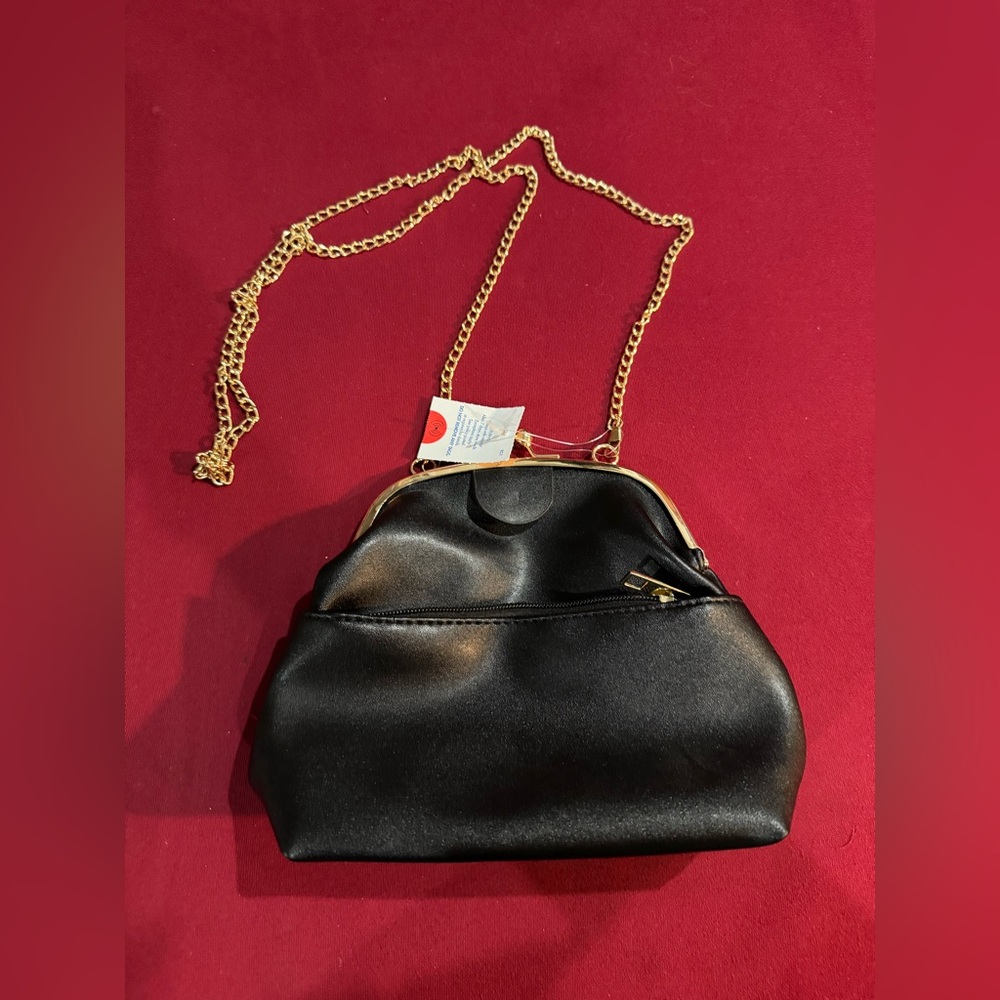 Elegant Black Satin Women's Bag with Gold Chain